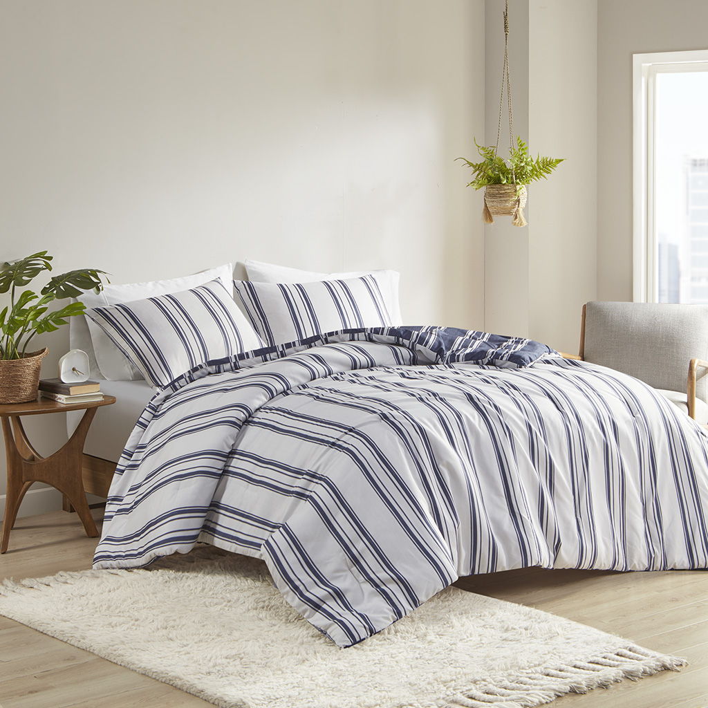 Striped Reversible Comforter Set Navy