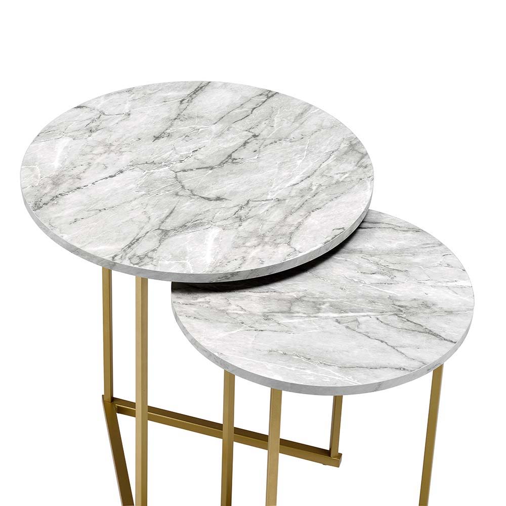 Garo - Accent Table - Faux Marble & Gold Finish - 24"