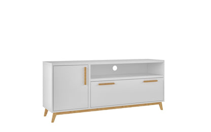 Modern Long Door TV Stand - White / Natural