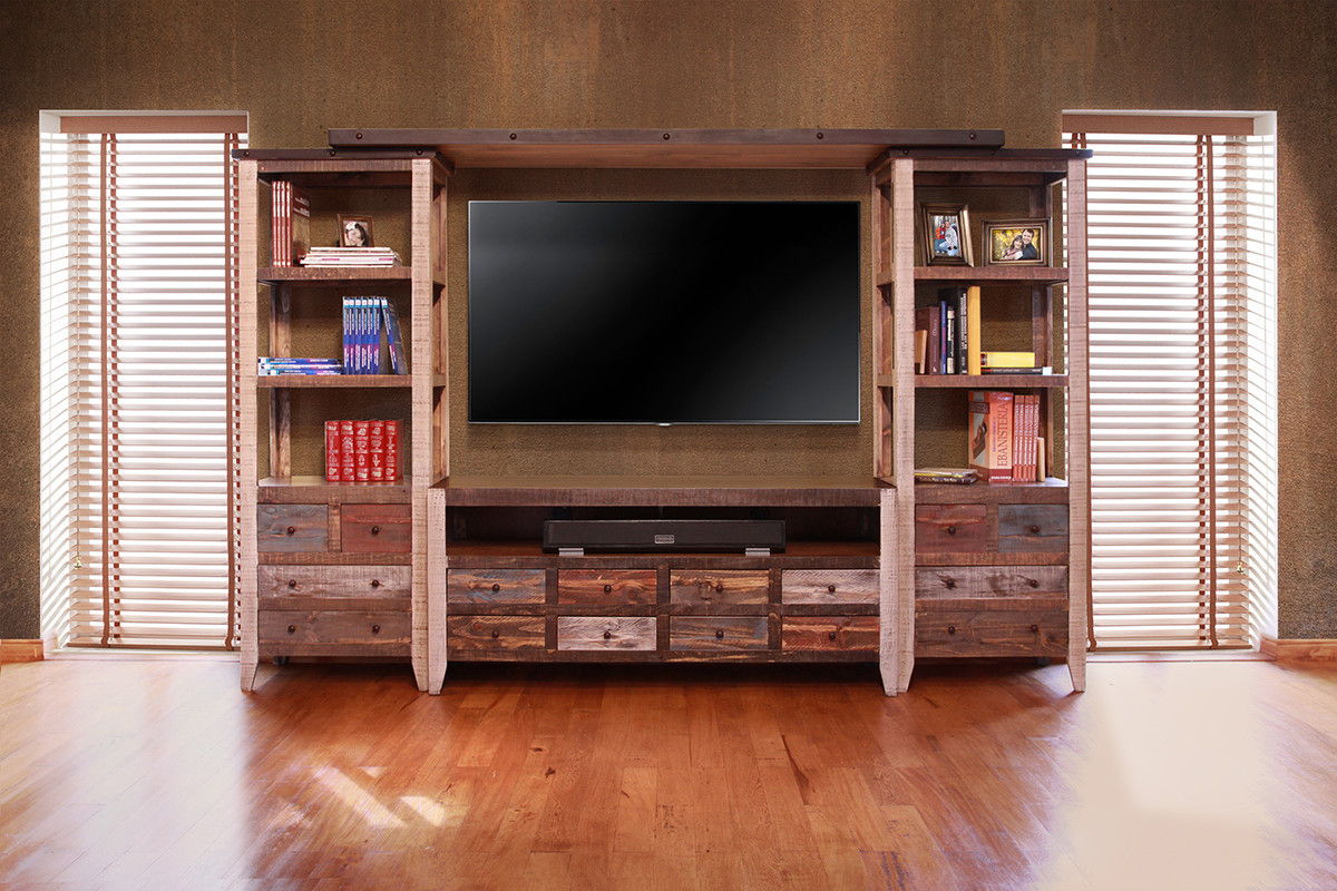 Enclosed Storage Distressed TV Stand Cabinet - Brown