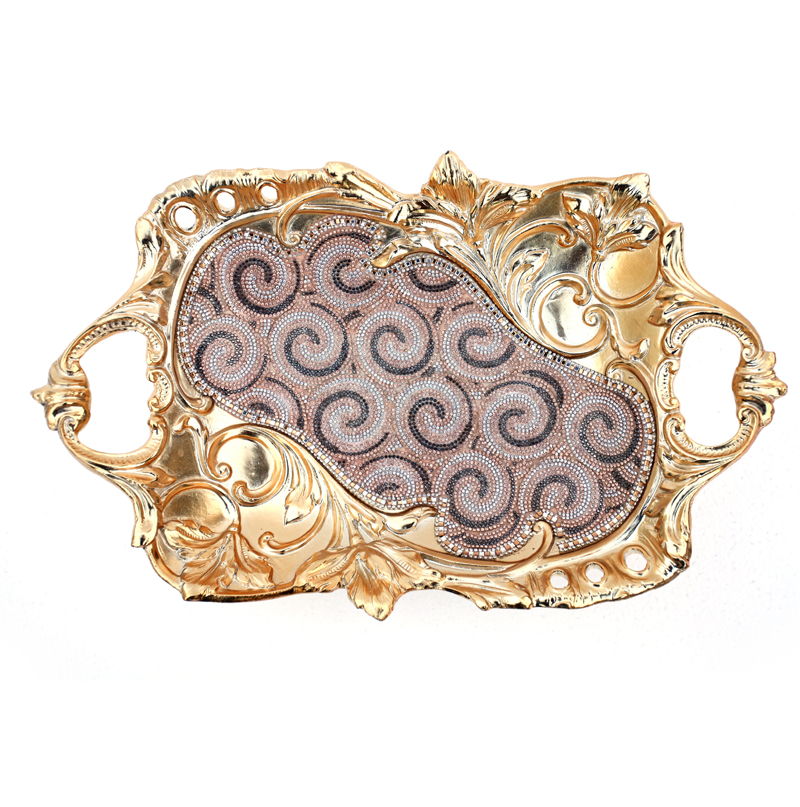 Ambrose Chrome Plated Crystal Embellished Ceramic Plate - Gold