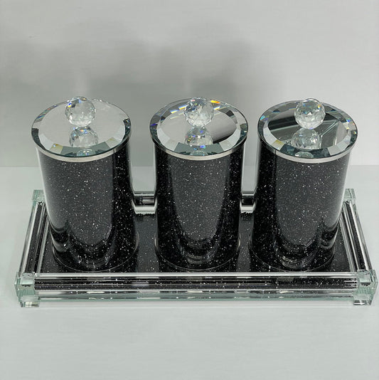 Ambrose Exquisite Three Glass Canister With Tray In Gift Box In Black