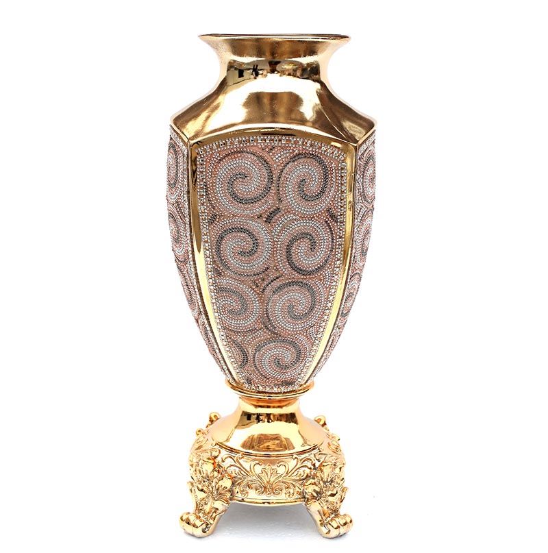 Ambrose - Chrome Plated Crystal Embellished Ceramic Vase - Gold