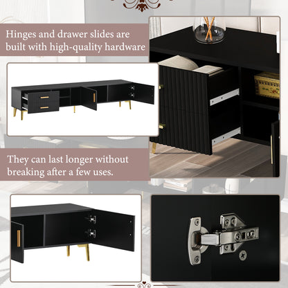 U-Can Modern TV Stand with 5 Champagne legs - Durable, stylish, spacious, versatile storage TVS up to 77" (Black)