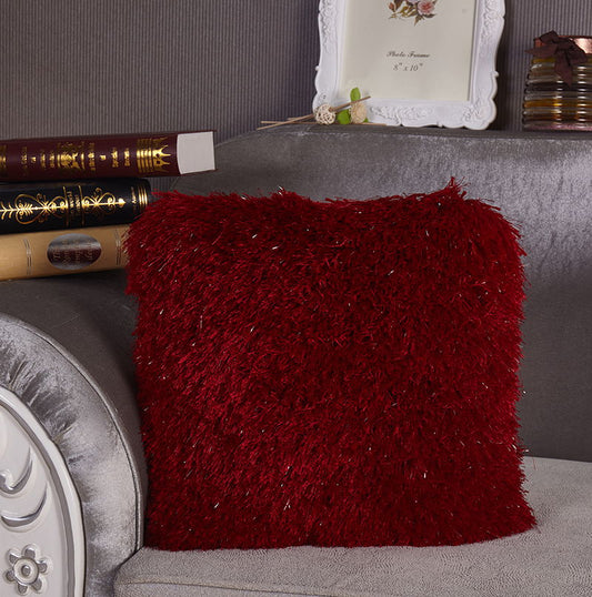 Decorative Shaggy Pillow With Lurex (18 In X 18 In) - Red