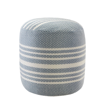 Polyester Round Striped Indoor Outdoor Pouf Ottoman - Blue