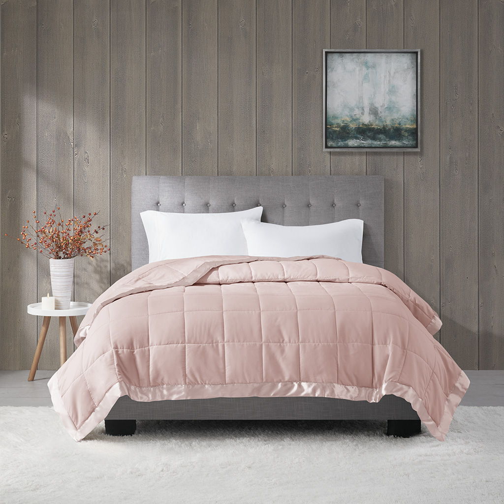 Lightweight Down Alternative Blanket With Satin Trim - Blush