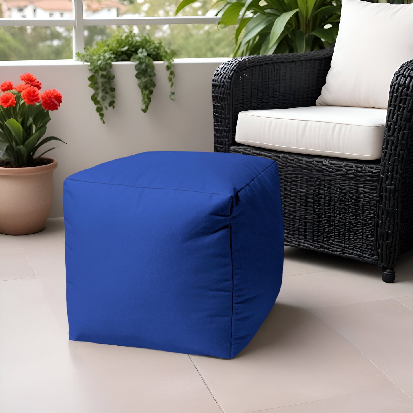 Canvas, Cube Outdoor Pouf Ottoman - Blue