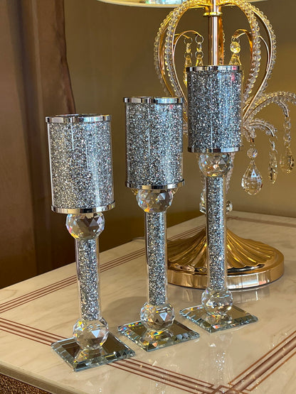 Ambrose Exquisite 3 Piece Candle Holder Set - Silver