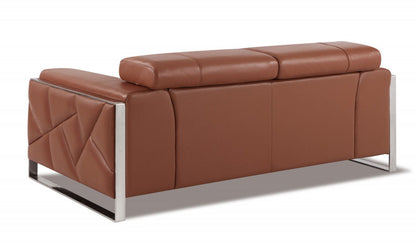 Italian Leather Loveseat - Camel / Silver