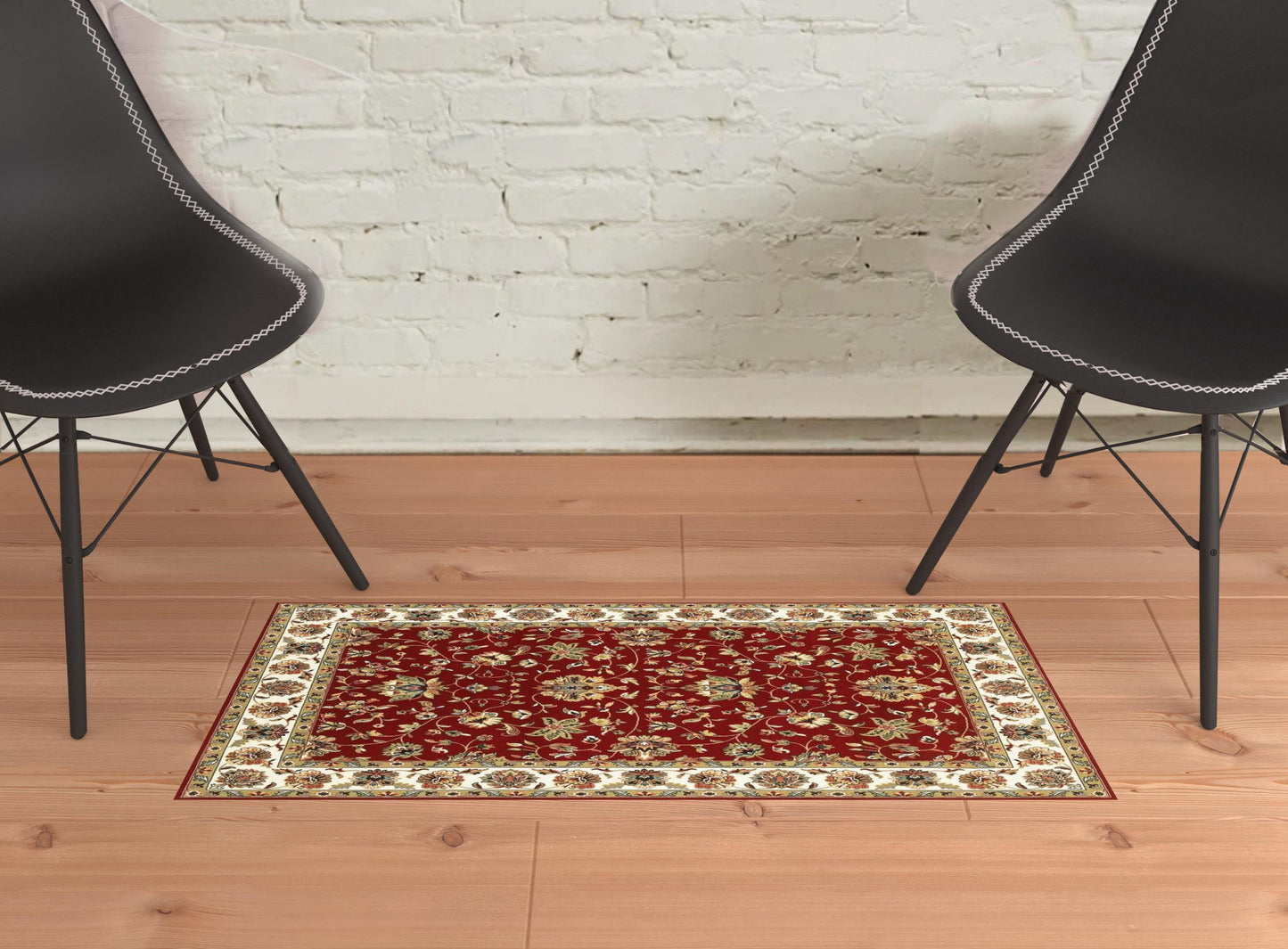 1' x 3' Machine Woven Floral Oriental Indoor Area Rug - Red Ivory