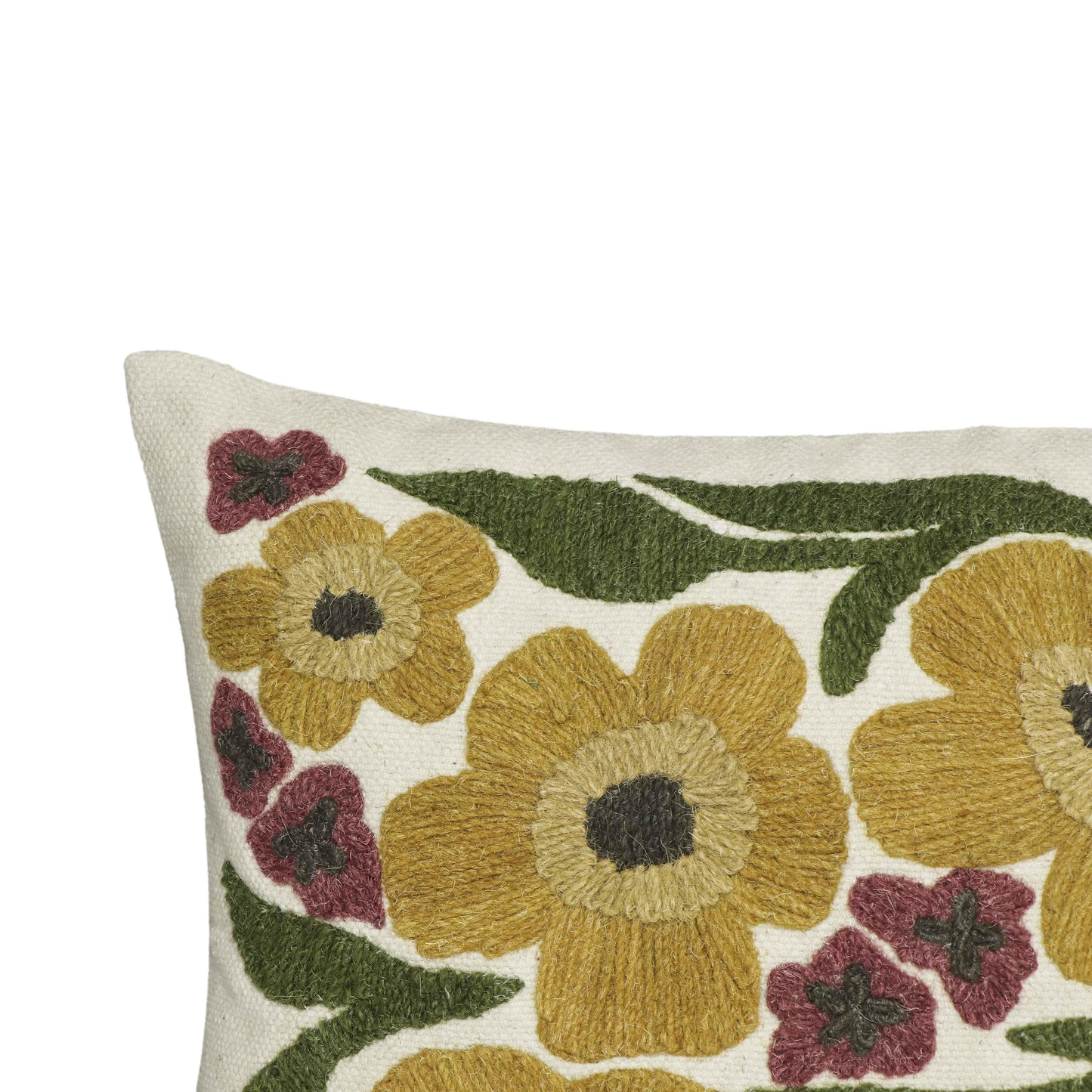 Blossom - Embroidered Daisy Wool Accent Cushion - Multi