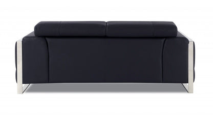 Italian Leather Loveseat - Black / Silver