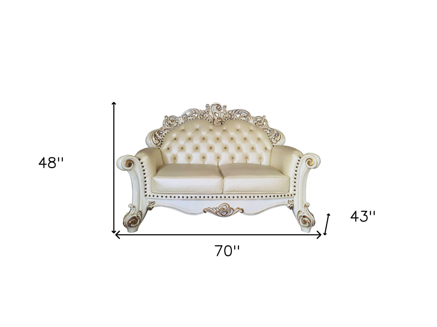 Faux Leather Loveseat And Toss Pillows - Champagne / Pearl