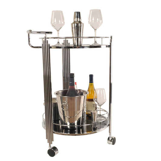 Round Two Tier Rolling Serving Or Bar Cart - Chrome