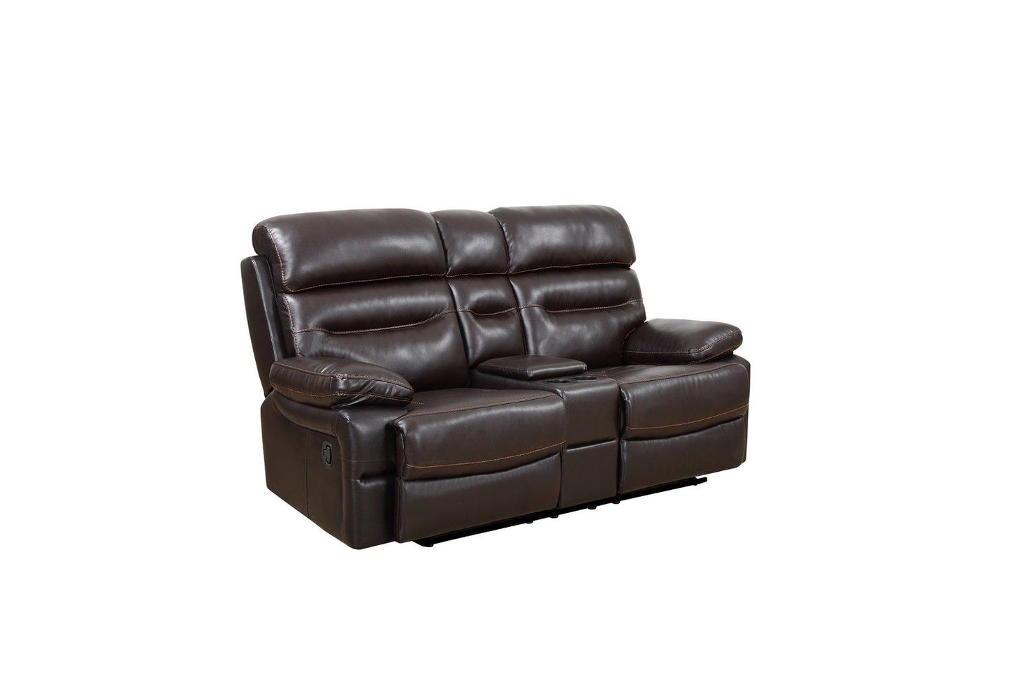 Faux Leather Love Seat With Storage Manual Reclining - Brown