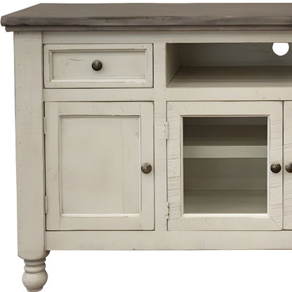 Open Shelving Distressed TV Stand - Ivory