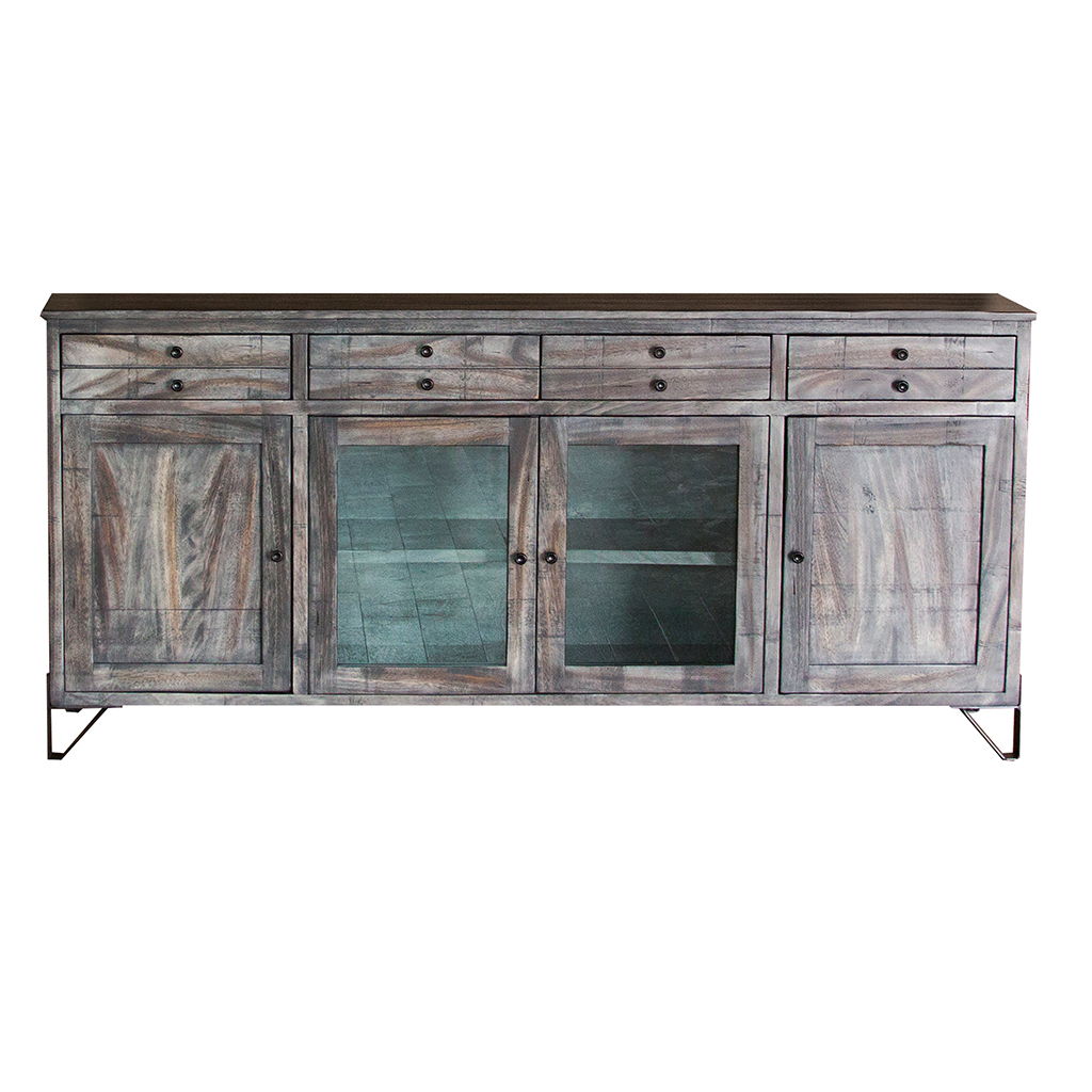 Wood Cabinet ,Enclosed Storage Distressed TV Stand - Gray