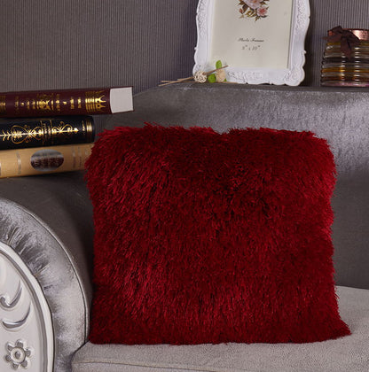 Decorative Shaggy Pillow (18 In X 18 In) - Red