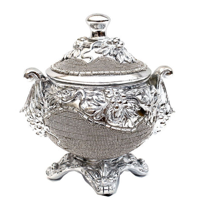 Ambrose Chrome Plated Crystal Embellished Lidded Ceramic Bowl (9 In. X 7 In. X 9. 5 In.) - Silver