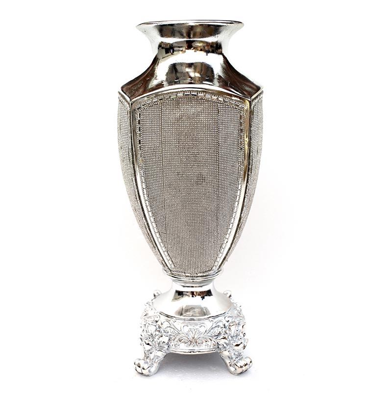 Ambrose - Chrome Plated Crystal Embellished Ceramic Vase - Silver