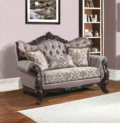 Loveseat And Toss Pillows - Pink / Brown