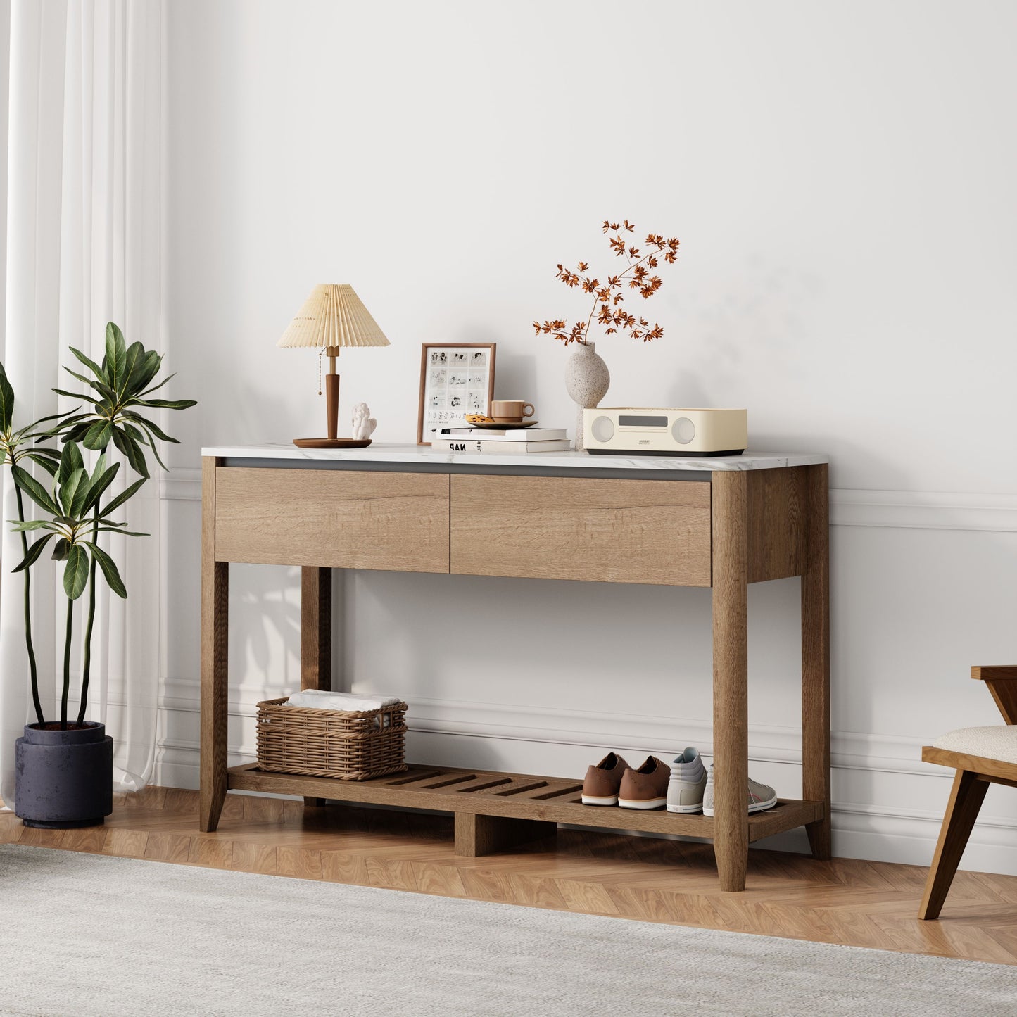 Modern Farmhouse Double Drawers Console Table For Living Room Or Entryway