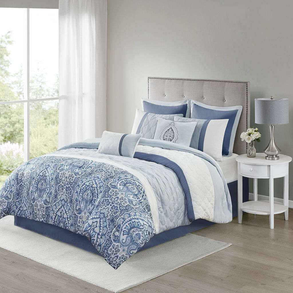 8 Piece Comforter Set In Blue