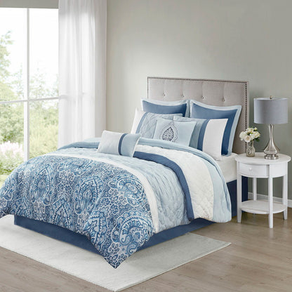 8 Piece Comforter Set In Blue