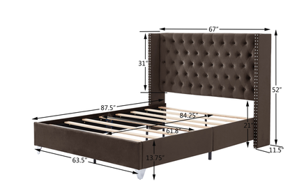 B100S Queen bed with one nightstand, Button designed Headboard,strong wooden slats + metal legs with Electroplate