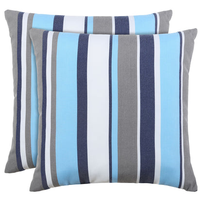 Pack Of 2 Outdoor Pillow With Inserts, 18" X 18" Blue Strip