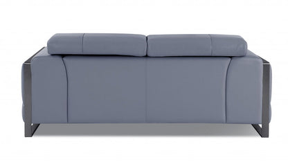 Italian Leather Loveseat - Light Blue / Black