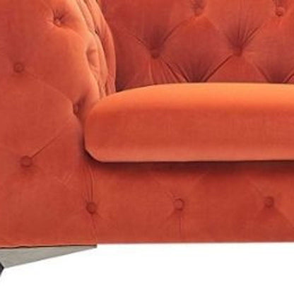 Tufted Velvet Chesterfield Love Seat - Orange / Black