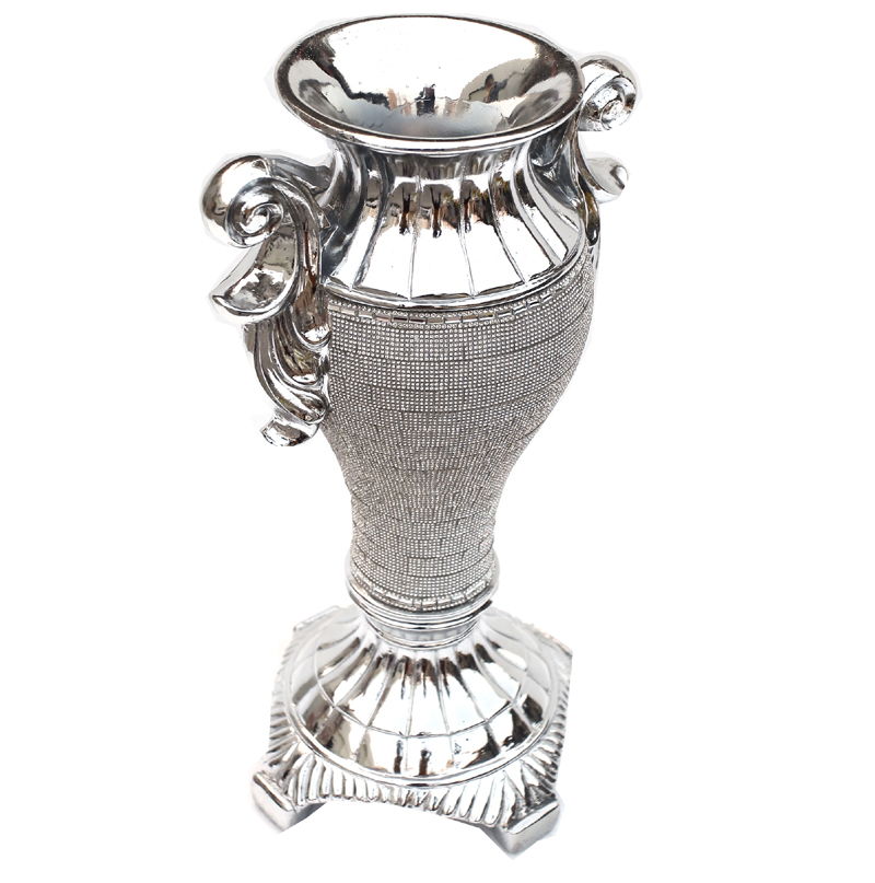 Ambrose Chrome Plated Crystal Embellished Ceramic Vase - Silver