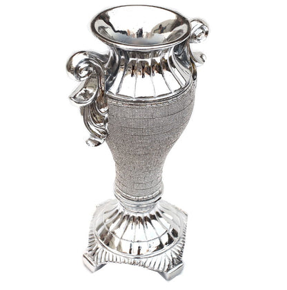 Ambrose Chrome Plated Crystal Embellished Ceramic Vase - Silver