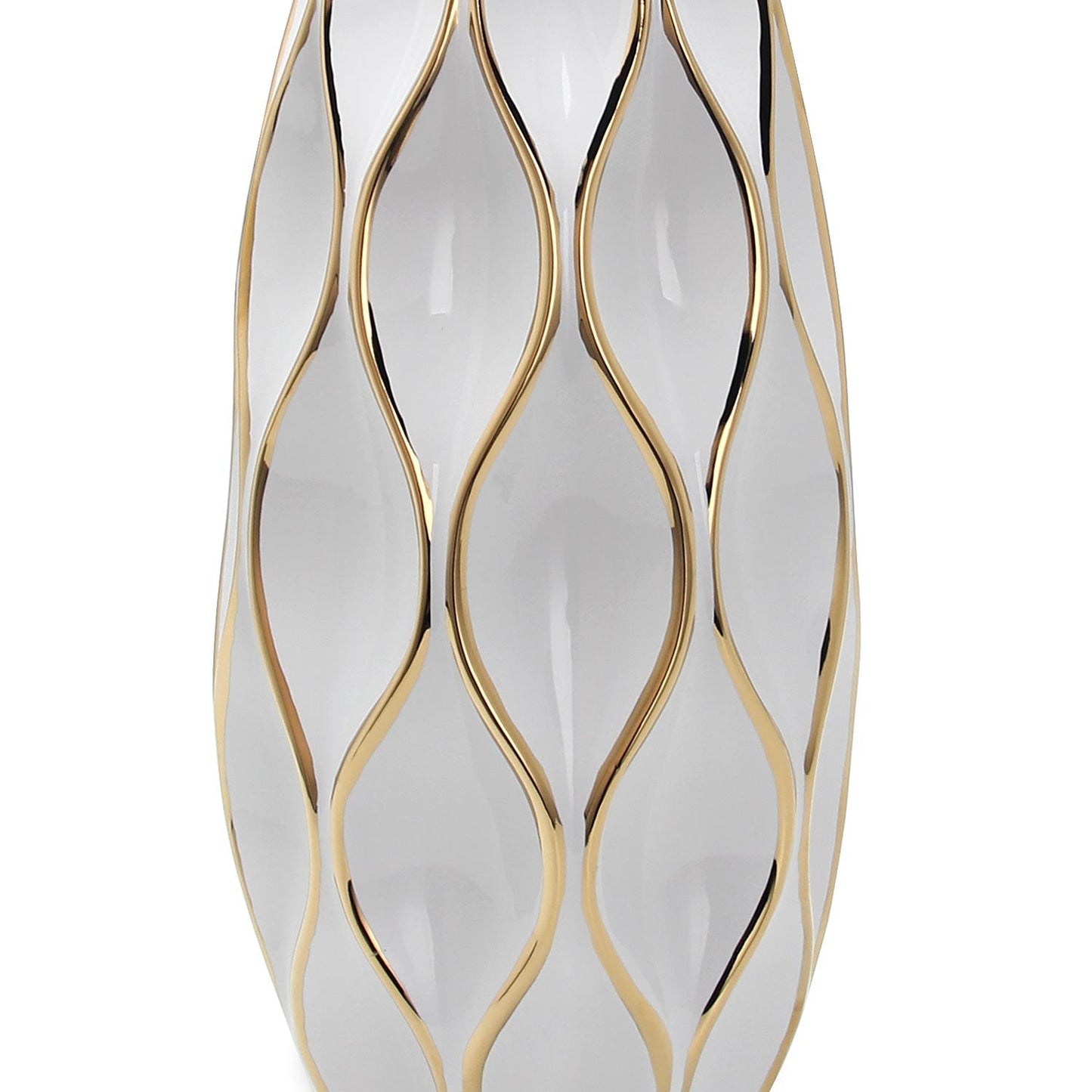 Elegant White Ceramic Vase With Gold Accents - Timeless Home Decor