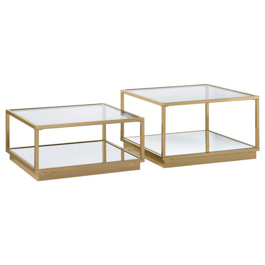 Renee - 2 Piece Square Coffee Table Set - Rose Brass