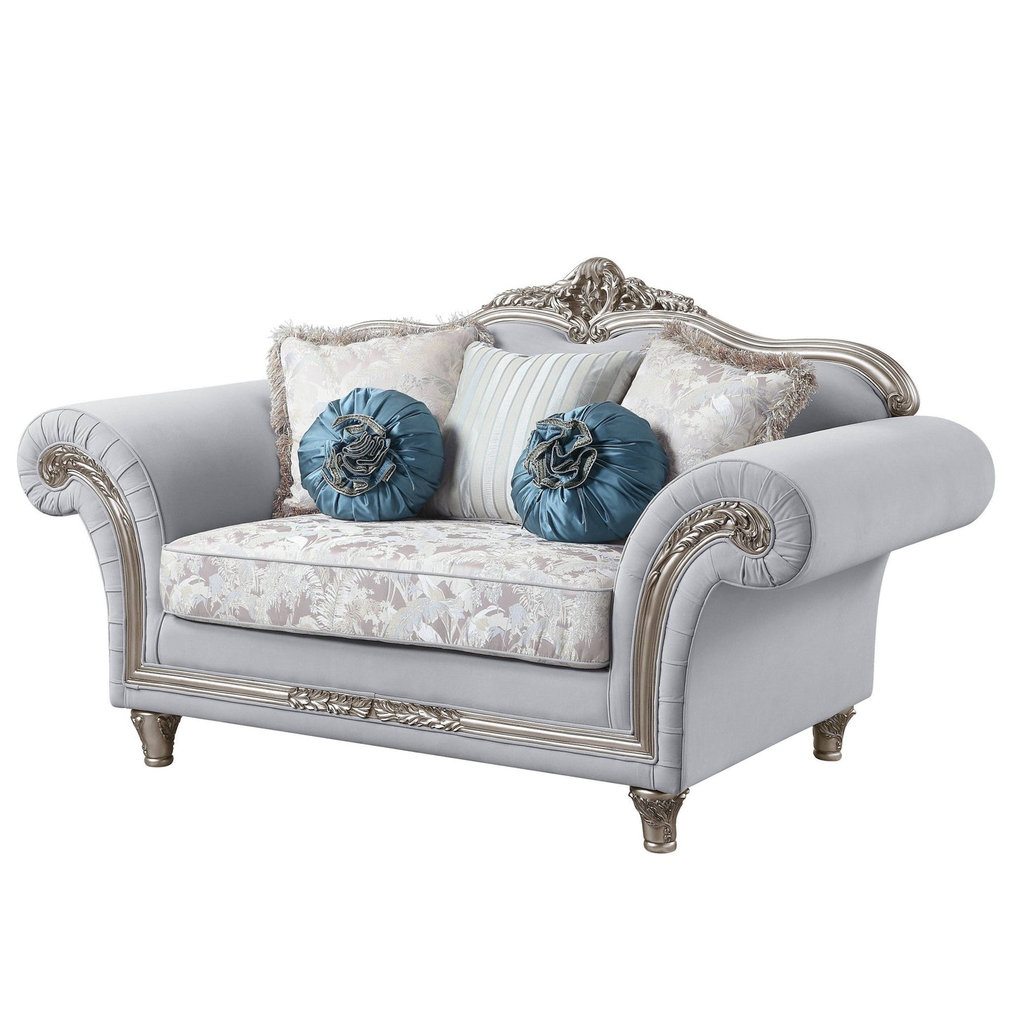 Linen Loveseat And Toss Pillows - Light Gray / Platinum