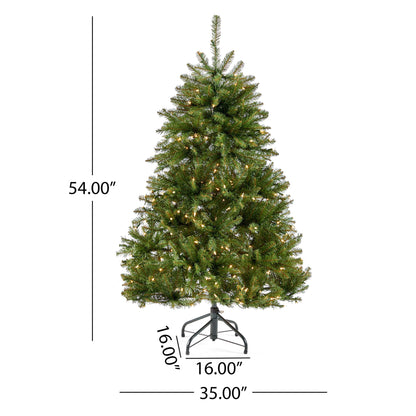 4.5' Dunhill Hinged Tree With 300 Clear Lights - Ul - Green