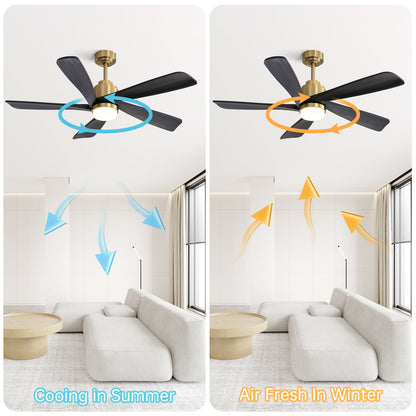 Modern Ceiling Fan With Dimmable Led Light 5 Solid Wood Blades Smart Remote Control Reversible Dc Motor Ceiling Fan - Gold