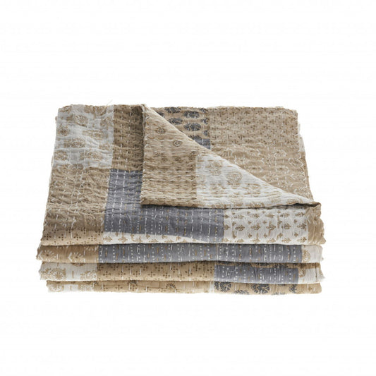 Knitted Cotton, Geometric Throw - Cream