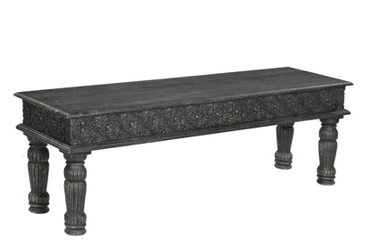 Distressed And Carved Solid Wood Dining Bench - Black