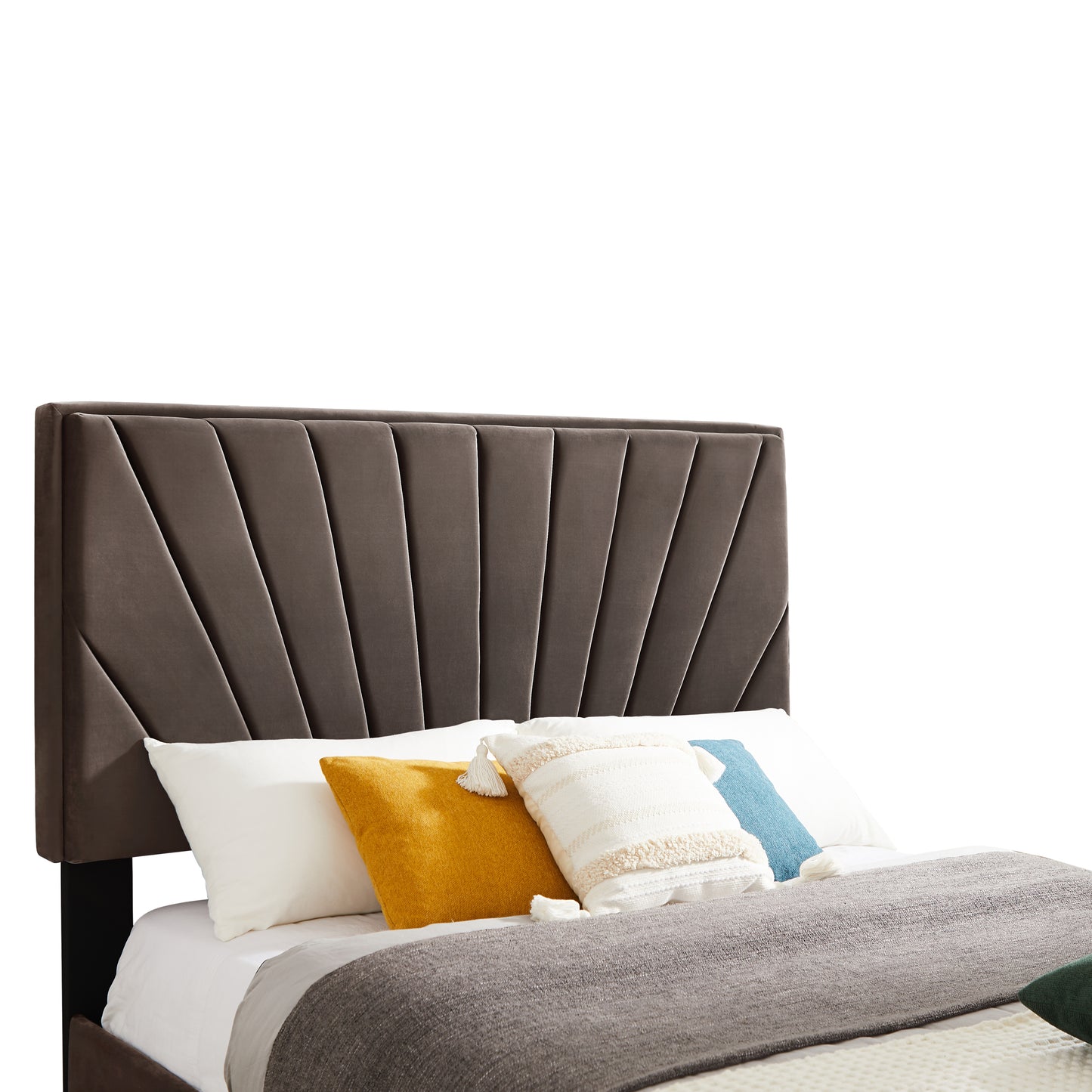 B108 Queen bed with one nightstand, Beautiful line stripe cushion headboard , strong wooden slats + metal legs with Electroplate