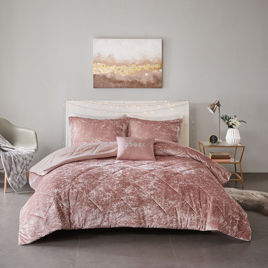 Felicia Velvet Comforter Set - Pink