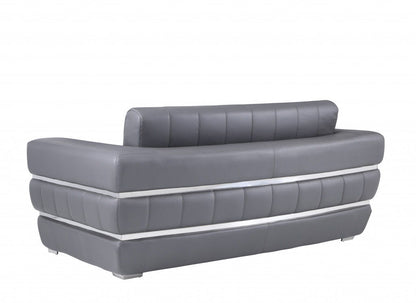 Italian Leather, Loveseat - Gray / Silver