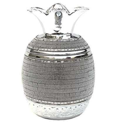 Ambrose Chrome Plated Crystal Embellished Lidded Ceramic Pineapple Bowl (7 In. X 7 In. X 10. 5 In.)