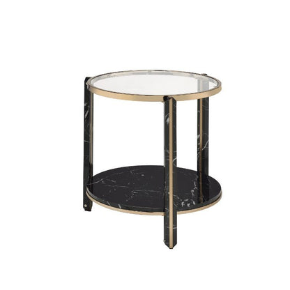 Thistle - End Table - Clear Glass, Faux Black Marble & Champagne Finish