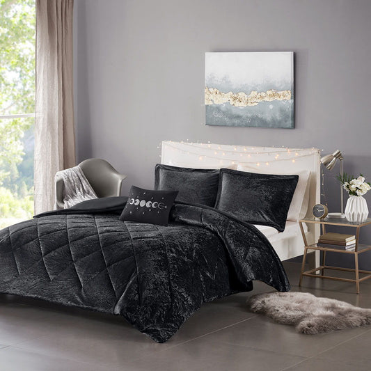 Felicia California King Velvet Duvet Cover Set - Black