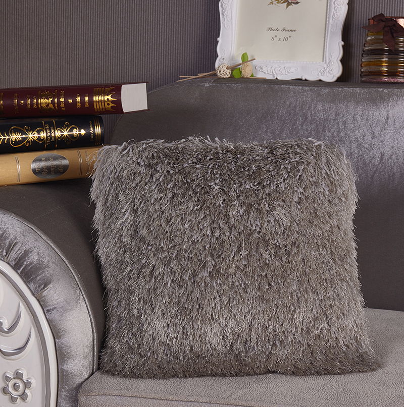 Decorative Shaggy Pillow (18 In X 18 In) - Silver