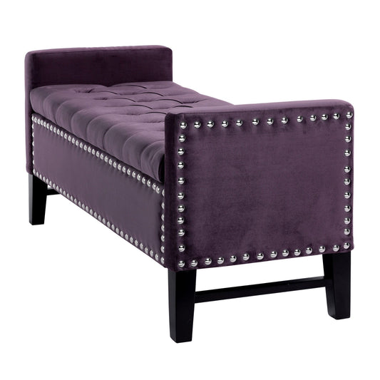 Upholstered Velvet Bench With Flip Top - Plum / Black